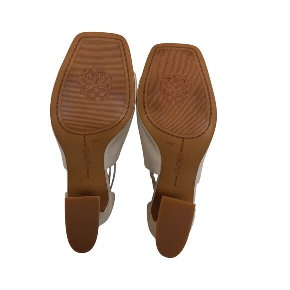 Vince Camuto 8.5 M Roskette Beige Leather Block Heel Sandals Open Toe Buckles - Picture 13 of 13